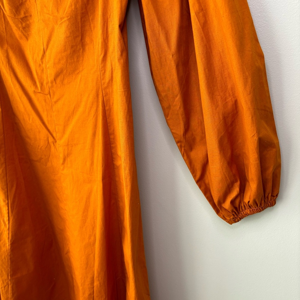 Who What Wear Ruched Dress Medium Peasant Puff Cottage Fairy Midi Orange Boho - Picture 4 of 11